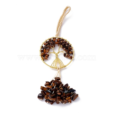 Wire Wrapped Chips Natural Tiger Eye Big Pendant Decorations(HJEW-H057-03C)-3