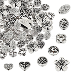 80Pcs 8 Styles Alloy Beads & Charms, Flower & Heart & Flat Round & Oval, Antique Silver, 10pcs/style(TIBEB-SC0001-08AS)