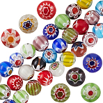 3 Strands Handmade Millefiori Glass Round Bead Strands, Mixed Color, 6mm, Hole: 1mm, about 65pcs/strand, 14.10 inch(35.81cm)(LAMP-LT0001-16B)