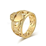 Titanium Steel Hollow Finger Rings for Men Women, Heart Crown Claddagh Ring, Golden, US Size 12(21.4mm)(PW-WG73405-08)