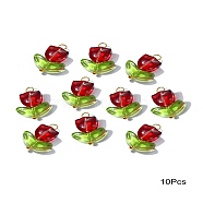 Handmade Lampwork Pendants, with Brass Loops, Flower, Dark Red, 20mm, Hole: 2mm(PALLOY-YW028-02)