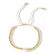 Shell & Brass Braided Bead Bracelets, Adjustable Bracelets, Golden, White, 11 inch(28cm)(QM1816-1)