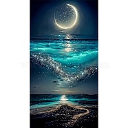 Fancy Night Sky Moon Ocean Scenery DIY Diamond Painting Kit, Including Resin Rhinestones Bag, Diamond Sticky Pen, Tray Plate & Glue Clay, Teal, 700x400mm(PW-WG27488-01)