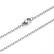 304 Stainless Steel Cable Chain Necklace, with Lobster Claw Clasp, Stainless Steel Color, 19.68 inch(50cm), Link: 2x1.2x0.4mm(NJEW-S420-008A-P)