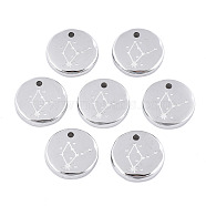 316 Surgical Stainless Steel Charms, Flat Round with Constellation, Stainless Steel Color, Virgo, 10x2mm, Hole: 1mm(STAS-S116-418D-P)