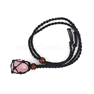 Natural Rose Quartz Nugget Pendant Necklaces, Macrame Pouch Necklace, 14.96 inch(38cm)(PW-WG13010-10)