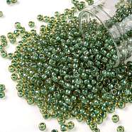 TOHO Round Seed Beads, Japanese Seed Beads, (380) Inside Color Topaz/Mint Julep Lined, 8/0, 3mm, Hole: 1mm, about 222pcs/10g(X-SEED-TR08-0380)