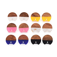 Two Tone Resin & Walnut Wood Stud Earring Findings, with 304 Stainless Steel Pin and Hole, Gappy Flat Round, Mixed Color, 16x17mm, Hole: 1.8mm, Pin: 0.7mm(MAK-N032-033)