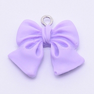 Resin Pendants, with Platinum Plated Iron Screw Eye Pin Peg Bails, Bowknot, Lilac, 19x22x5mm, Hole: 1.8mm(RESI-TAC0001-01S-F)