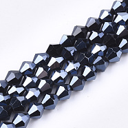 Electroplate Glass Beads Strands, Pearl Luster Plated, Faceted, Bicone, Black, 6x5.5~6mm, Hole: 1mm, about 44~47pcs/strand, 11.02 inch(EGLA-Q118-6mm-A03)