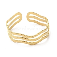 Ion Plating(IP) 304 Stainless Steel Wave Open Cuff Bangles, Jewelry for Women, Real 18K Gold Plated, Inner Diameter: 2 inch(5.1cm)(BJEW-L682-008G)