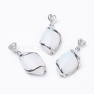 Opalite Pendants, with Brass Findings, Horse Eye, Platinum, 38x17x7mm, Hole: 3x4mm(G-E423-04P)