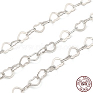 Rhodium Plated 925 Sterling Silver Heart Link Chains, Soldered, Platinum, 4x5.5x0.6mm(STER-NH0001-28A-P)