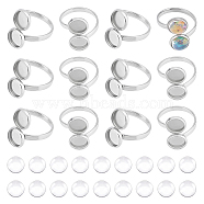 DIY Flat Round Blank Dome Cuff Ring Making Kit, Including 304 Stainless Steel Open Ring Settings, Glass Cabochons, Stainless Steel Color, 60Pcs/box(STAS-UN0039-45)
