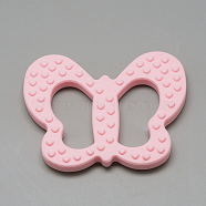 Food Grade Eco-Friendly Silicone Big Pendants, Chewing Pendants For Teethers, DIY Nursing Necklaces Making, Butterfly, Pink, 80x64x9mm, Hole: 14x39mm(SIL-T012-B)