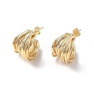 Brass Thick C-shape Stud Earrings for Women, Real 18K Gold Plated, 20x20x14mm, Pin: 0.8mm(EJEW-P214-06G)
