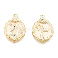 Brass Pendants, Nickel Free, Oval with Mermaid, Real 18K Gold Plated, 18.5x12.5x3.5mm, Hole: 1.4mm(X-KK-N231-374)