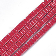 Spray Painted Non-magnetic Synthetic Hematite Multi-Strand Links, Two Hole Carrier Beads, For Tile Elastic Bracelets Making, Rectangle, Red, 2x5x2mm, Hole: 0.6mm, about 170pcs/strand, 15.9 inch(G-T124-05C)