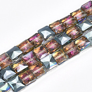 Electroplate Glass Beads Strands, Faceted, Square, Colorful, 8x8x5.5mm, Hole: 1mm, about 80pcs/strand, 25.1 inch(EGLA-S176-03-B01)