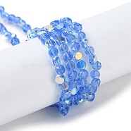 Transparent Electroplate Glass Beads Strands, AB Color Plated, Faceted, Flat Round, Cornflower Blue, 4x4x2.5mm, Hole: 1.1mm, about 145~155pcs/strand, 20.08''~21.65''(51~55cm)(GLAA-Q099-A01-05)