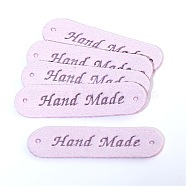 Microfiber Leather Labels, Handmade Embossed Tag, with Holes, for DIY Jeans, Bags, Shoes, Hat Accessories, Rectangle with Word Handmade, Lavender, 12x45mm(DIY-TAC0005-55F)