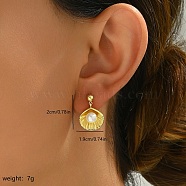 Elegant French Style Copper & Imitation Pearl Stud Earrings for Women, Golden, Shell Shape, 20x19mm(XI4597-3)