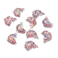 Transparent Resin Cabochons, Dolphin with Sequins, Colorful, 22x19x8mm(RESI-I039-11)