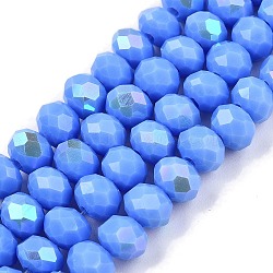 Electroplate Opaque Solid Color Glass Beads Strands, Half Rainbow Plated, Faceted, Rondelle, Cornflower Blue, 6x5mm, Hole: 1mm, about 84~85pcs/strand, 41.5~42cm(EGLA-A044-P6mm-L17)