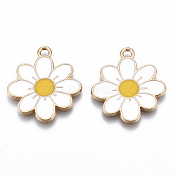 Eco-Friendly Alloy Enamel Pendants, Cadmium Free & Lead Free & Nickel Free, Flower, Light Gold, White, 23x20.5x1.2mm, Hole: 2mm(X-ENAM-Q437-041A-NR)