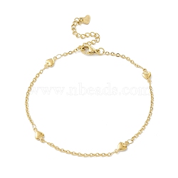 Vacuum Plating 304 Stainless Steel Heart Link Anklet with Cable Chains for Women, Golden, 8-7/8 inch(22.5cm)(STAS-E001-18G)