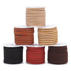 Elite 6 Rolls 6 Colors Faux Suede Cord, Faux Suede Lace, Mixed Color, 3x1.5mm, about 5.47 Yards(5m)/roll, 1 roll/color(LW-PH0002-27A)