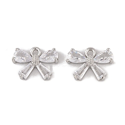 Brass Micro Pave Clear Cubic Zirconia Charms, Long-Lasting Plated, Bowknot, Platinum, 8.5x11.5x3mm, Hole: 1mm(KK-L212-14P)