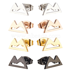 4 Pair 4 Colors Stainless Ssteel Hollow Out Mountain Stud Earrings for Women, Mixed Color, 6x11mm, Pin: 0.7mm, 1 Pair/color(EJEW-AN0002-72)