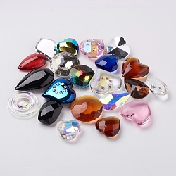 Glass Pendants, Mixed Shapes, Mixed Color, 35~62x28~48mm, Hole: 0.5~2mm(GLAA-XCP0011-16)