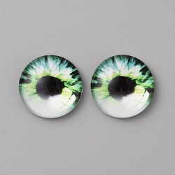 Glass Cabochons, Half Round/Dome with Eye Pattern, Light Green, 18x5.5mm(GLAA-WH0033-75E-03)