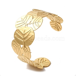 Titanium Steel Chunk Leaf Open Cuff Bangles for Women, Real 18K Gold Plated, Inner Diameter: 2-1/2 inch(6.5cm), 34mm(BJEW-G719-17G)