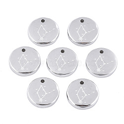 Non-Tarnish 316 Surgical Stainless Steel Charms, Flat Round with Constellation, Stainless Steel Color, Virgo, 10x2mm, Hole: 1mm(STAS-S116-418D-P)