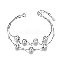 SHEGRACE 925 Sterling Silver Double Layered Bracelet, with Beads, Multi-strand Bracelets, Platinum, 160mm(6-1/4 inch)(JB329A)