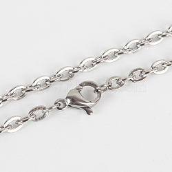 304 Stainless Steel Cable Chain Necklace Making, with Lobster Claw Clasps, Stainless Steel Color, 19.7 inch(50cm), 2mm(STAS-P045-05P)