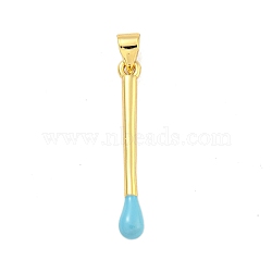 Real 18K Gold Plated Brass Pendants, with Enamel, Stick Charm, Sky Blue, 29x3.5mm, Hole: 3.5mm(KK-R159-40G-03)