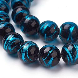 Handmade Silver Foil Lampwork Beads Strands, Round, Dodger Blue, 12mm, Hole: 2mm, 30pcs/strand, 13.58 inches(FOIL-L016-B01)