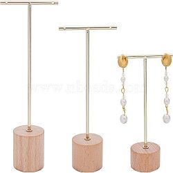 Iron Earring Display Stands, with Wooden Base, Flat Round, Golden, 39x70x117mm(EDIS-WH0007-04)