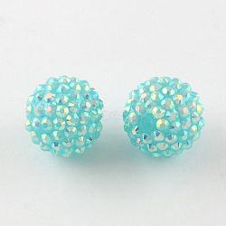 AB-Color Resin Rhinestone Beads, with Acrylic Round Beads Inside, for Bubblegum Jewelry, Cyan, 16x14mm, Hole: 2~2.5mm(RESI-S315-14x16-14)