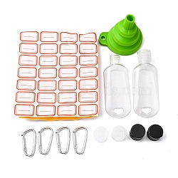PandaHall Elite 15Pcs 3 Colors 50ml PETG Travel Squeeze Bottles with Keychain and Flip Caps, Foldable Silicone Funnel and Label Paster, Mixed Color, 17pcs/set(KY-PH0001-21)