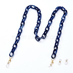 Eyeglasses Chains, Neck Strap for Eyeglasses, with Imitation Gemstone Style Acrylic Paperclip Chains, Alloy Lobster Claw Clasps and Rubber Loop Ends, Dark Blue, 30.11 inch(76.5cm)(AJEW-EH00071-01)