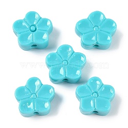 Dyed Synthetic Coral Beads, Flower, Dark Turquoise, 14x15.5x2mm, Hole: 1.8mm(CORA-H002-01)