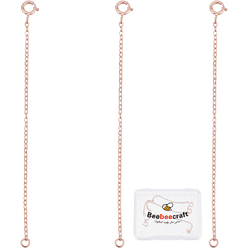 3Pcs 925 Sterling Silver Cable Chain Extender, End Chains with Spring Ring Clasps, with S925 Stamp, Rose Gold, 3-1/4 inch(8.1cm)