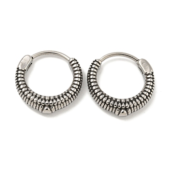 316 Surgical Stainless Steel Hoop Earrings, Groove, Antique Silver, 15x14.5mm