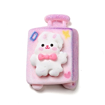 Lovely Rabbit Opaque Resin Cabochons, Suitcase, Rectangle Pattern, 25x16x9mm