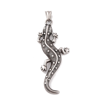 304 Stainless Steel Big Pendants, Gecko Charm, Antique Silver, 73x31x6.5mm, Hole: 9x5mm